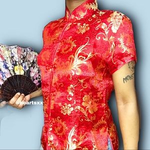 QIPAO RED GOLD CHINESE SHIRT